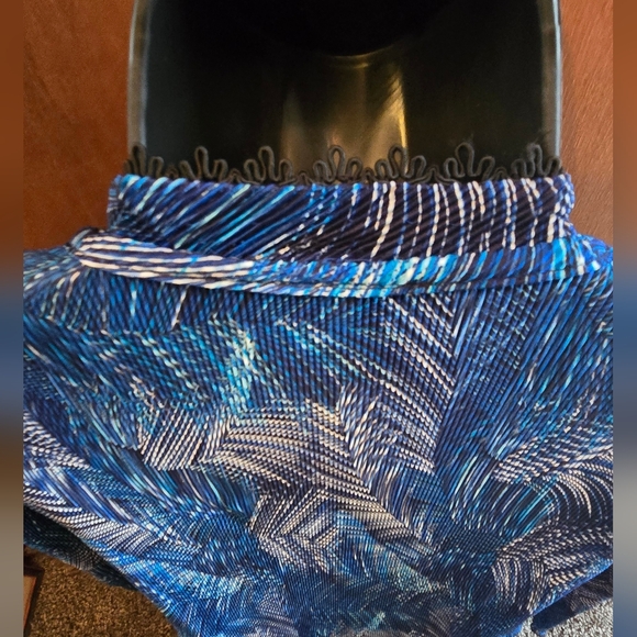 Ninety Elegant Blue Patterned Women's Stretchy Faux Wrap Dress SzM - Picture 10 of 11